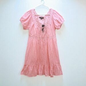 NWT - Lulu’s Light Pink Ruffled Babydoll Dress with Polkadot - Size Small